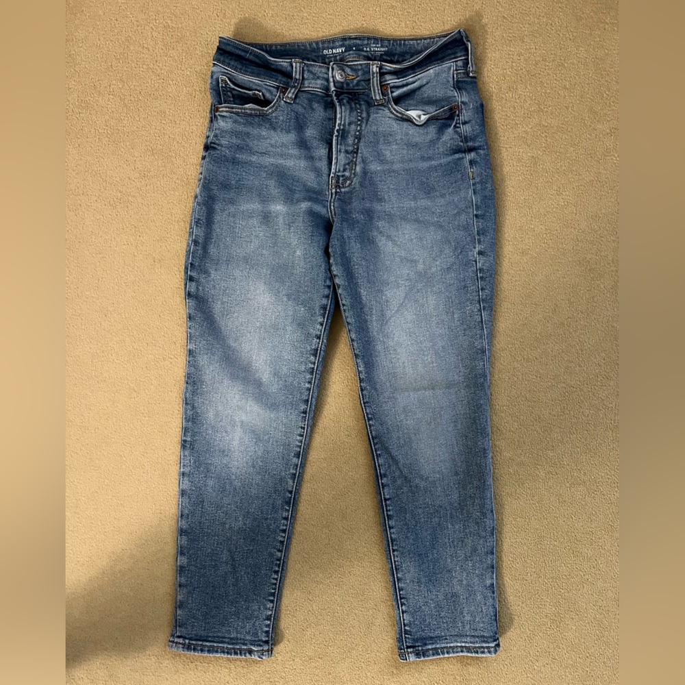 High rise medium wash straight jeans